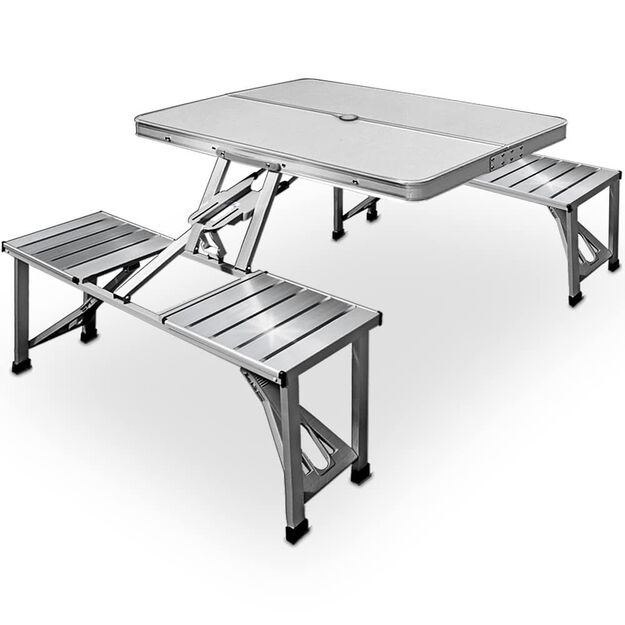 Sulankstomas aliuminis iškylų - kempingo  stalas su 4 sėdimomis vietomis